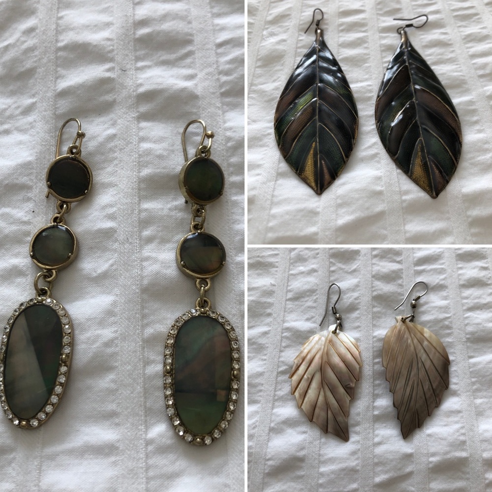 Earring trio. Pretty leaf and Pearl designs